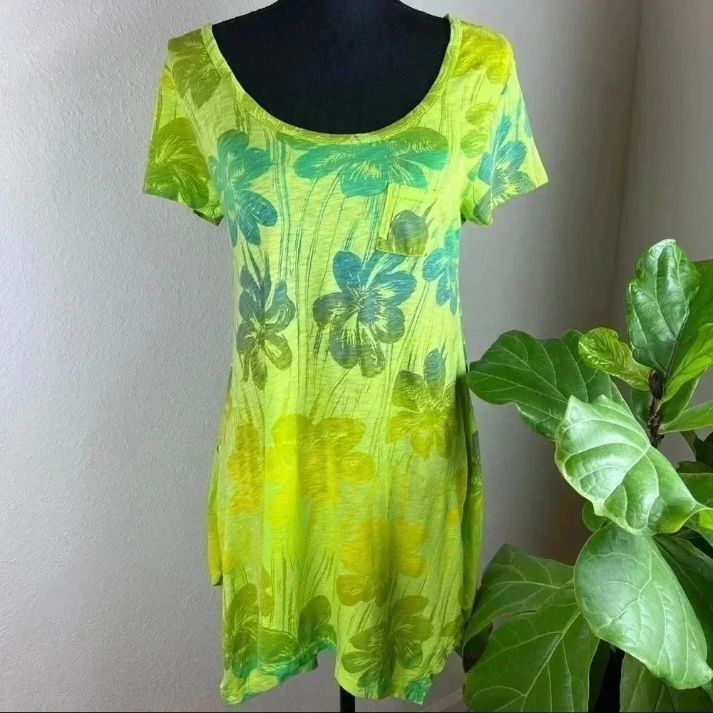 Fresh Produce Women’s Green Leaf Asymmetrical Tunic Top Dress Size Small